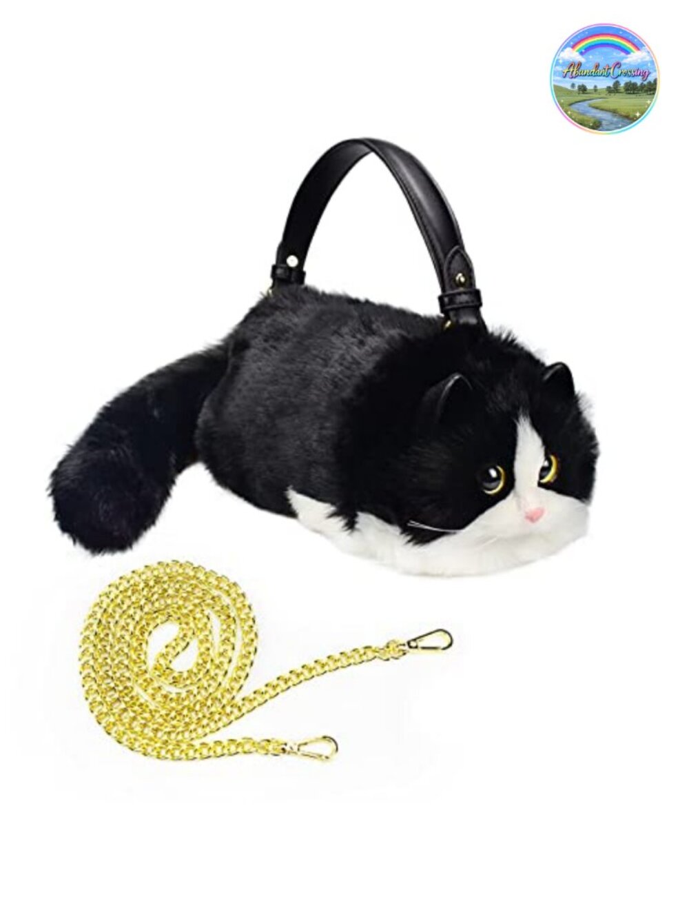 Realistic Puffy Plush Cat Crossbody Handbag for Women Faux Fur